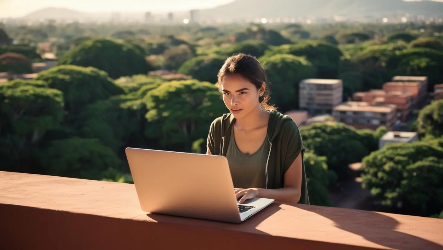 A person working from an Asunción balcony with the green city behind — the kind of life permanent residency unlocks